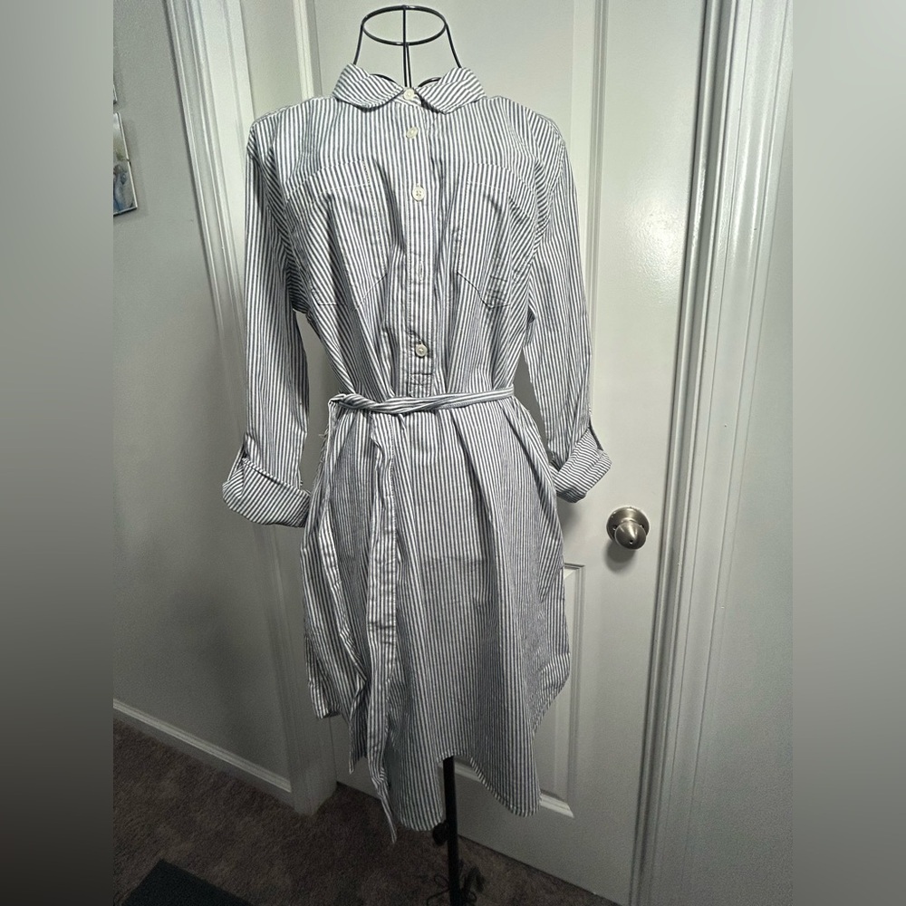 Red Camel 100% Cotton Striped Button-Up Shirt Dress w/ Pockets